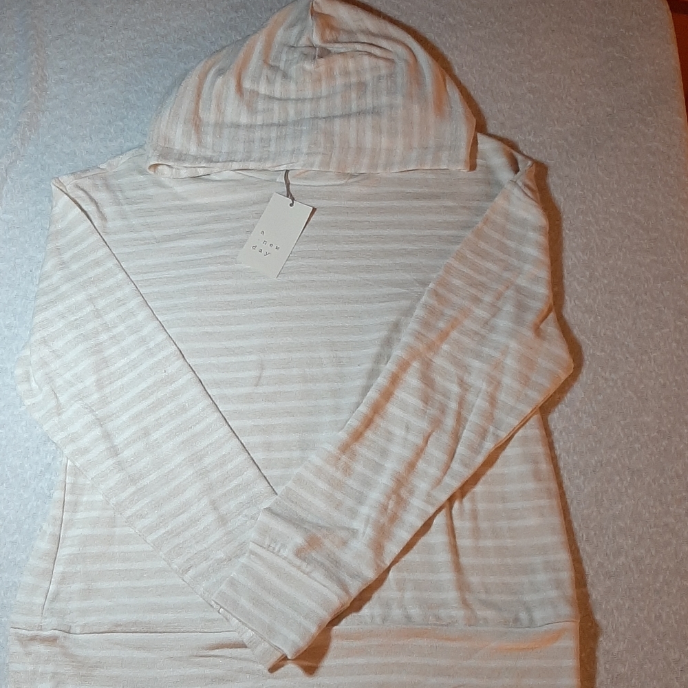 A new day tan and white strips light weight hoodie
